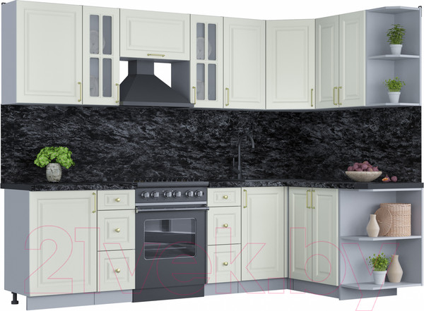 Изображение товара Кухонный гарнитур Интерлиния Мила Шато 1.5x2.7 правая (белый/белый/кастилло темный)