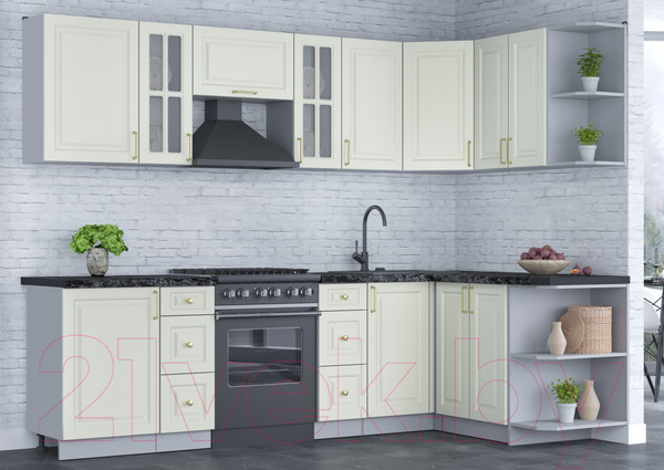 Изображение товара Кухонный гарнитур Интерлиния Мила Шато 1.5x2.7 правая (белый/белый/кастилло темный)