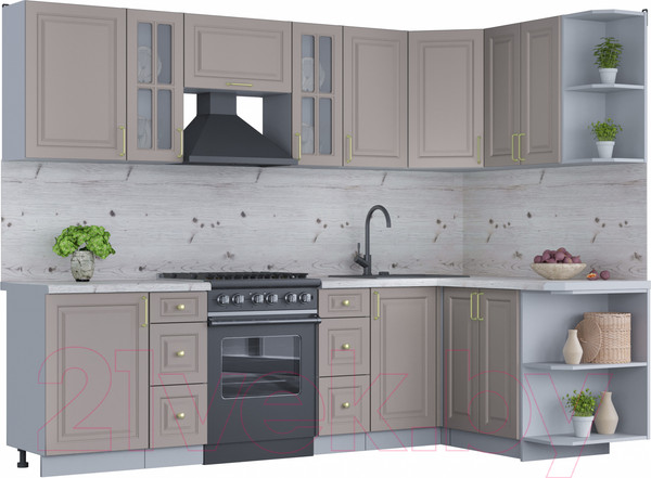 Изображение товара Кухонный гарнитур Интерлиния Мила Шато 1.5x2.7 правая (луна/луна/бискайская сосна)