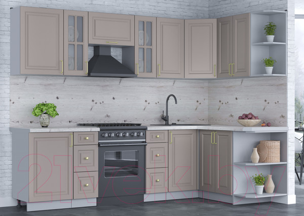 Изображение товара Кухонный гарнитур Интерлиния Мила Шато 1.5x2.7 правая (луна/луна/бискайская сосна)