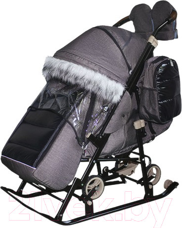Изображение товара Санки-коляска GalaXy Glory Gloss (лен серо-коричневый)