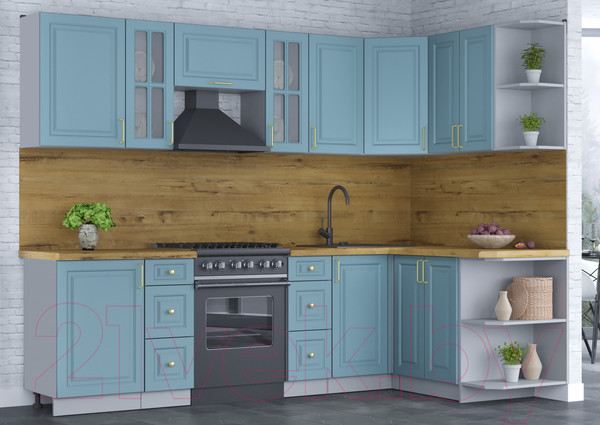 Изображение товара Кухонный гарнитур Интерлиния Мила Шато 1.5x2.7 правая (океан/океан/дуб бунратти)