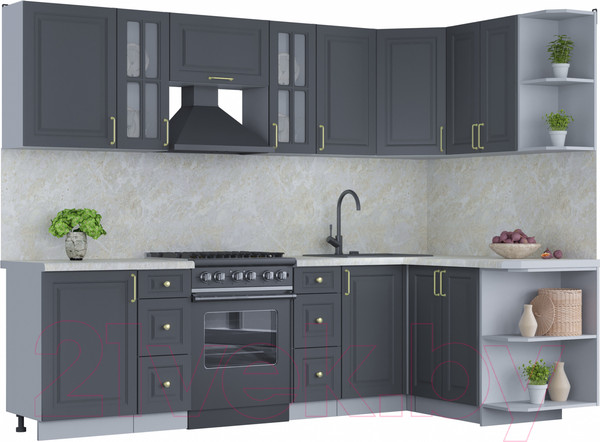 Изображение товара Кухонный гарнитур Интерлиния Мила Шато 1.5x2.7 правая (пепел/пепел/опал светлый)