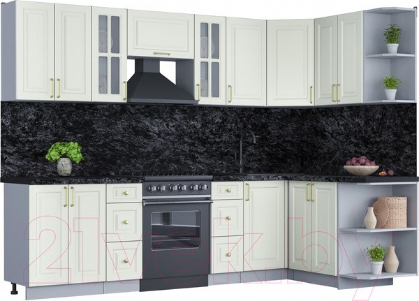 Изображение товара Кухонный гарнитур Интерлиния Мила Шато 1.5x2.8 правая (белый/белый/кастилло темный)