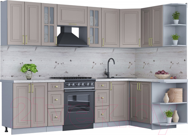 Изображение товара Кухонный гарнитур Интерлиния Мила Шато 1.5x2.8 правая (луна/луна/бискайская сосна)