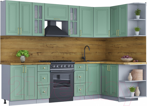 Изображение товара Кухонный гарнитур Интерлиния Мила Шато 1.5x2.8 правая (мята/мята/дуб бунратти)