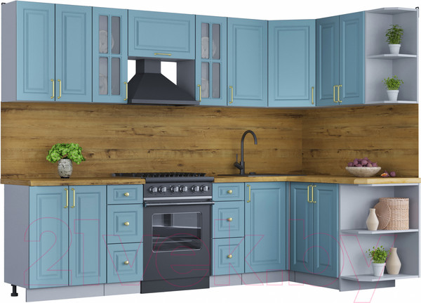 Изображение товара Кухонный гарнитур Интерлиния Мила Шато 1.5x2.8 правая (океан/океан/дуб бунратти)