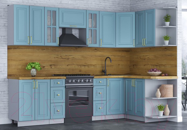 Изображение товара Кухонный гарнитур Интерлиния Мила Шато 1.5x2.8 правая (океан/океан/дуб бунратти)