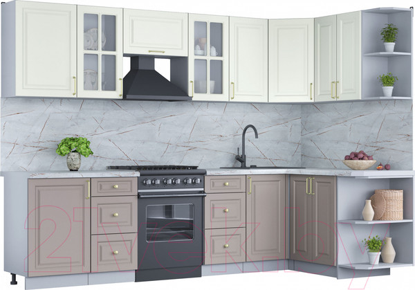 Изображение товара Кухонный гарнитур Интерлиния Мила Шато 1.5x2.9 правая (белый/луна/серый каспий)