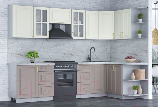 Изображение товара Кухонный гарнитур Интерлиния Мила Шато 1.5x2.9 правая (белый/луна/серый каспий)