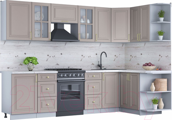 Изображение товара Кухонный гарнитур Интерлиния Мила Шато 1.5x2.9 правая (луна/луна/бискайская сосна)