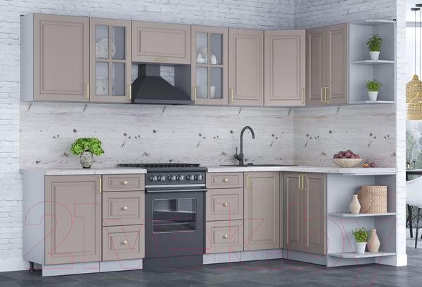 Изображение товара Кухонный гарнитур Интерлиния Мила Шато 1.5x2.9 правая (луна/луна/бискайская сосна)