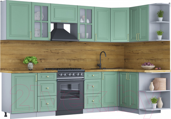 Изображение товара Кухонный гарнитур Интерлиния Мила Шато 1.5x2.9 правая (мята/мята/дуб бунратти)