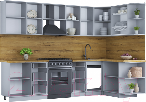 Изображение товара Кухонный гарнитур Интерлиния Мила Шато 1.5x2.9 правая (мята/мята/дуб бунратти)