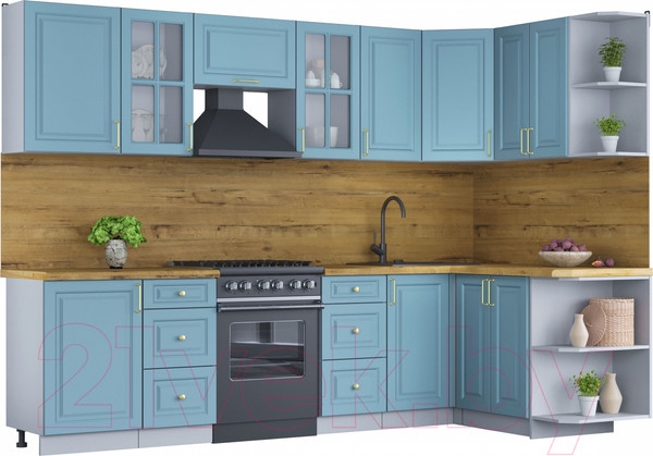 Изображение товара Кухонный гарнитур Интерлиния Мила Шато 1.5x2.9 правая (океан/океан/дуб бунратти)