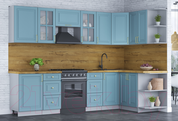 Изображение товара Кухонный гарнитур Интерлиния Мила Шато 1.5x2.9 правая (океан/океан/дуб бунратти)