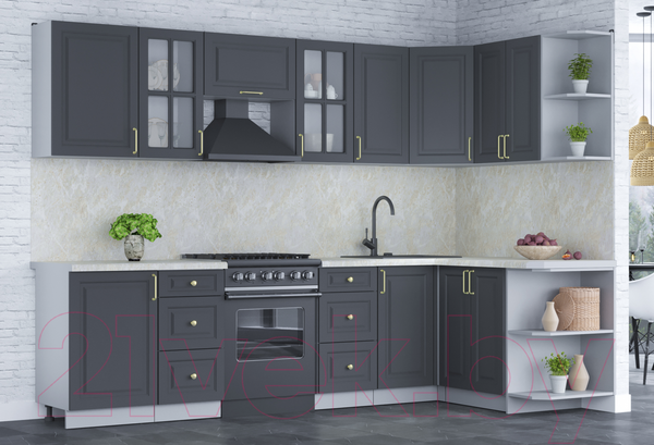 Изображение товара Кухонный гарнитур Интерлиния Мила Шато 1.5x2.9 правая (пепел/пепел/опал светлый)