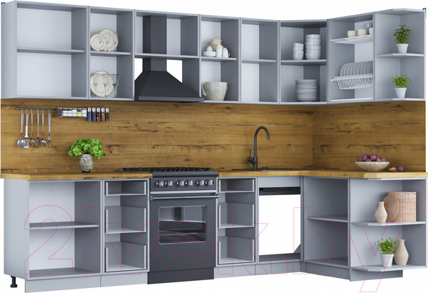 Изображение товара Кухонный гарнитур Интерлиния Мила Шато 1.5x3.0 правая (белый/белый/кастилло темный)