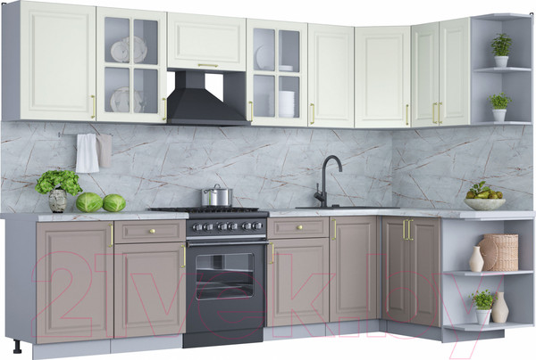 Изображение товара Кухонный гарнитур Интерлиния Мила Шато 1.5x3.1 правая (белый/луна/серый каспий)