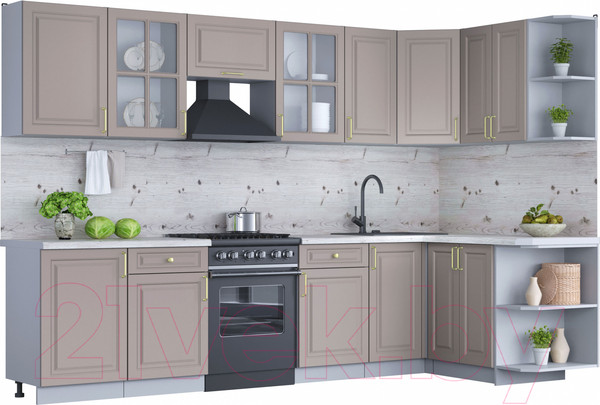 Изображение товара Кухонный гарнитур Интерлиния Мила Шато 1.5x3.1 правая (луна/луна/бискайская сосна)