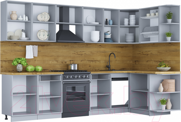 Изображение товара Кухонный гарнитур Интерлиния Мила Шато 1.5x3.1 правая (океан/океан/дуб бунратти)