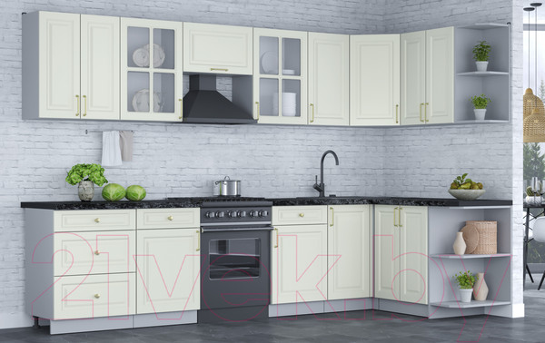 Изображение товара Кухонный гарнитур Интерлиния Мила Шато 1.5x3.2 правая (белый/белый/кастилло темный)