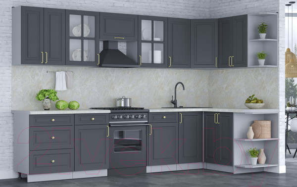 Изображение товара Кухонный гарнитур Интерлиния Мила Шато 1.5x3.2 правая (пепел/пепел/опал светлый)