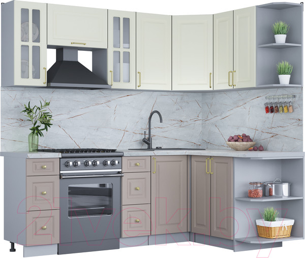 Изображение товара Кухонный гарнитур Интерлиния Мила Шато 1.5x2.2 правая (белый/луна/серый каспий)