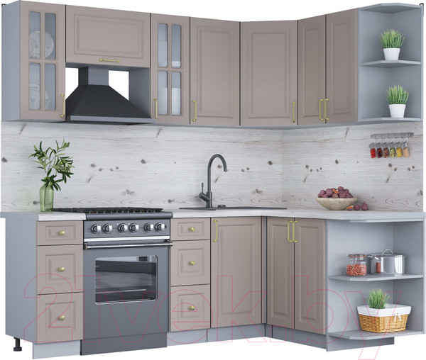 Изображение товара Кухонный гарнитур Интерлиния Мила Шато 1.5x2.2 правая (луна/луна/бискайская сосна)