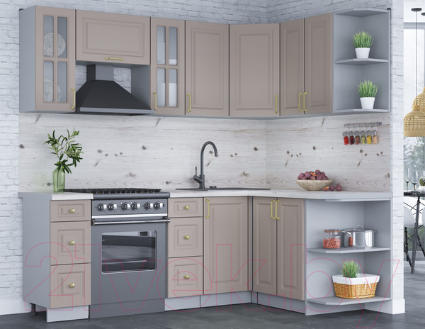 Изображение товара Кухонный гарнитур Интерлиния Мила Шато 1.5x2.2 правая (луна/луна/бискайская сосна)