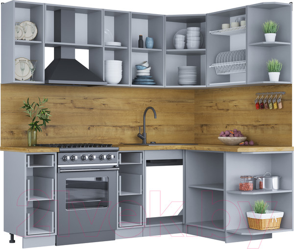 Изображение товара Кухонный гарнитур Интерлиния Мила Шато 1.5x2.2 правая (мята/мята/дуб бунратти)