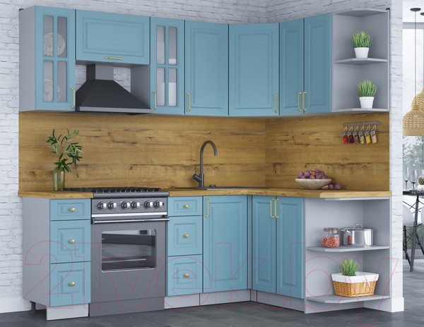 Изображение товара Кухонный гарнитур Интерлиния Мила Шато 1.5x2.2 правая (океан/океан/дуб бунратти)
