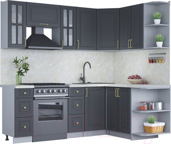 Изображение товара Кухонный гарнитур Интерлиния Мила Шато 1.5x2.2 правая (пепел/пепел/опал светлый)