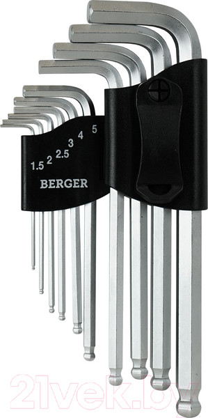 Изображение товара Набор ключей BERGER Г-образных с шаровым профилем H1.5-H10 / BG2291 (10 предметов)