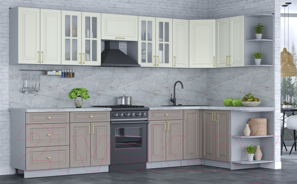 Изображение товара Кухонный гарнитур Интерлиния Мила Шато 1.5x3.3 правая (белый/луна/серый каспий)