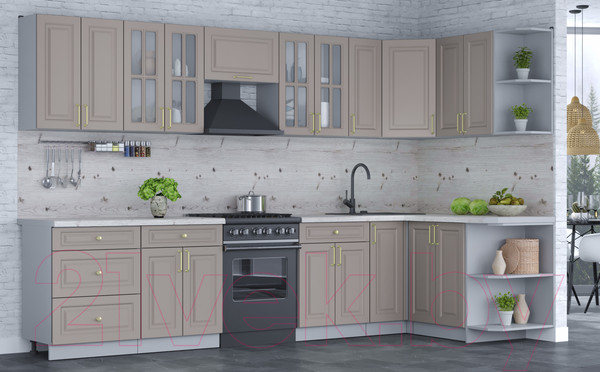 Изображение товара Кухонный гарнитур Интерлиния Мила Шато 1.5x3.3 правая (луна/луна/бискайская сосна)