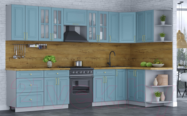 Изображение товара Кухонный гарнитур Интерлиния Мила Шато 1.5x3.3 правая (океан/океан/дуб бунратти)