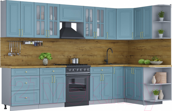 Изображение товара Кухонный гарнитур Интерлиния Мила Шато 1.5x3.3 правая (океан/океан/дуб бунратти)