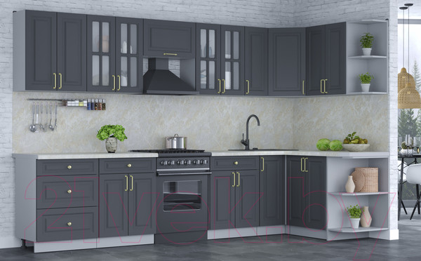 Изображение товара Кухонный гарнитур Интерлиния Мила Шато 1.5x3.3 правая (пепел/пепел/опал светлый)