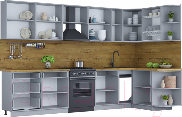 Изображение товара Кухонный гарнитур Интерлиния Мила Шато 1.5x3.3 правая (пепел/пепел/опал светлый)