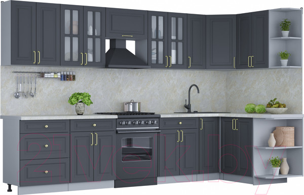 Изображение товара Кухонный гарнитур Интерлиния Мила Шато 1.5x3.3 правая (пепел/пепел/опал светлый)