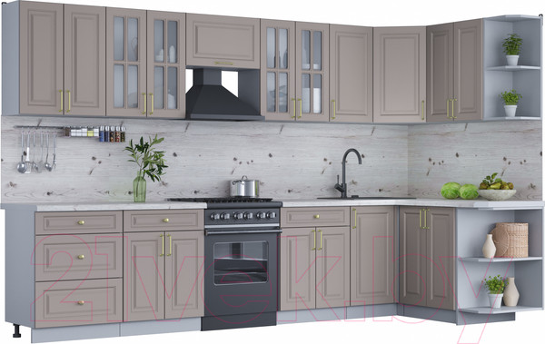 Изображение товара Кухонный гарнитур Интерлиния Мила Шато 1.5x3.4 правая (луна/луна/бискайская сосна)