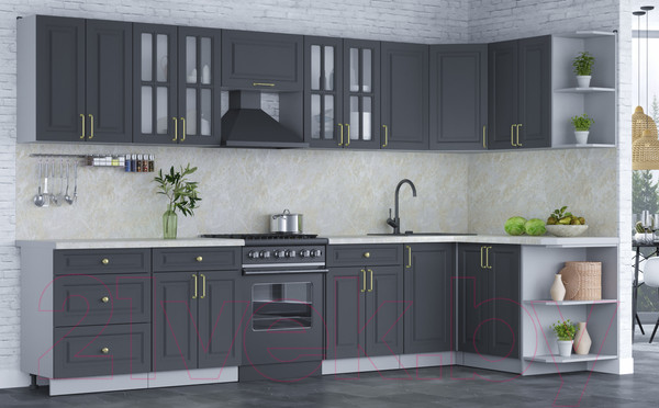 Изображение товара Кухонный гарнитур Интерлиния Мила Шато 1.5x3.4 правая (пепел/пепел/опал светлый)