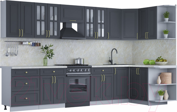 Изображение товара Кухонный гарнитур Интерлиния Мила Шато 1.5x3.4 правая (пепел/пепел/опал светлый)