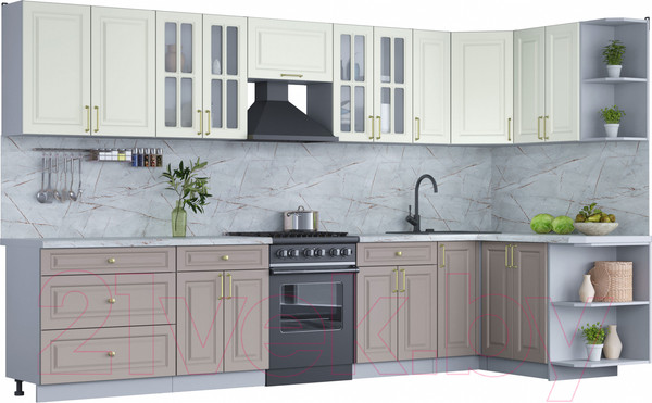 Изображение товара Кухонный гарнитур Интерлиния Мила Шато 1.5x3.5 правая (белый/луна/серый каспий)