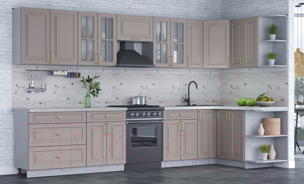 Изображение товара Кухонный гарнитур Интерлиния Мила Шато 1.5x3.5 правая (луна/луна/бискайская сосна)