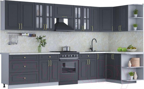 Изображение товара Кухонный гарнитур Интерлиния Мила Шато 1.5x3.5 правая (пепел/пепел/опал светлый)