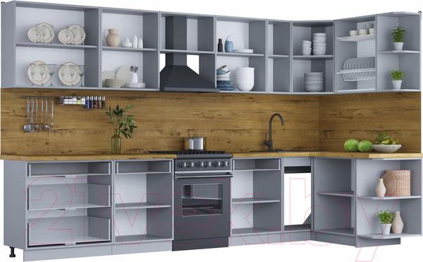 Изображение товара Кухонный гарнитур Интерлиния Мила Шато 1.5x3.5 правая (пепел/пепел/опал светлый)