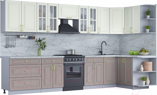 Изображение товара Кухонный гарнитур Интерлиния Мила Шато 1.5x3.6 правая (белый/луна/серый каспий)