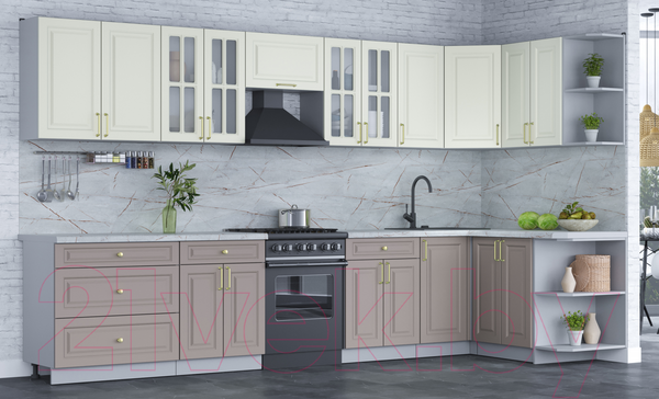 Изображение товара Кухонный гарнитур Интерлиния Мила Шато 1.5x3.6 правая (белый/луна/серый каспий)